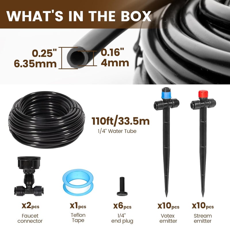 Eledom 110FT Quick-Connect Drip Irrigation Kit, Garden Watering System DIY Automatic Irrigation Equipment Set for Lawn Raised Bed Greenhouse Plant Watering with 1/4'' Tubing, Drip Emitters, Connectors - Image 2